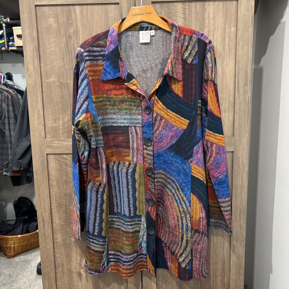 Parsley & Sage Multi Color Button Down Artsy Knit… - image 1